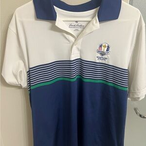 Brooks Brothers White Navy Green Striped Performance Polo golf Ryder Cup